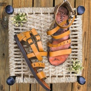 Tan Strappy Zip-Up Leather Open Toe Summer Sandals